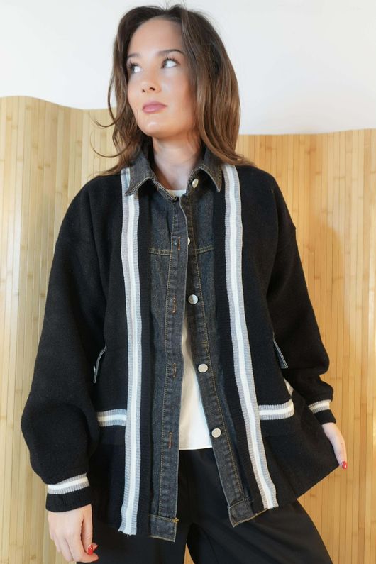 Greenwich Village Knit Bomber Jacket Black Denim /11=